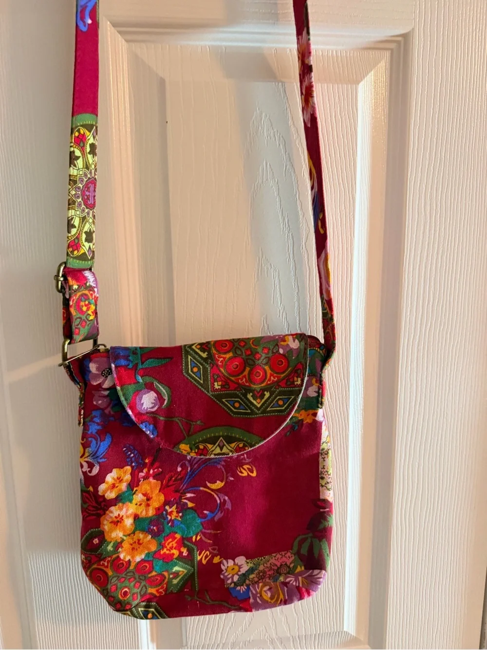 Floral Burgundy Crossbody Bag with Adjustable Strap